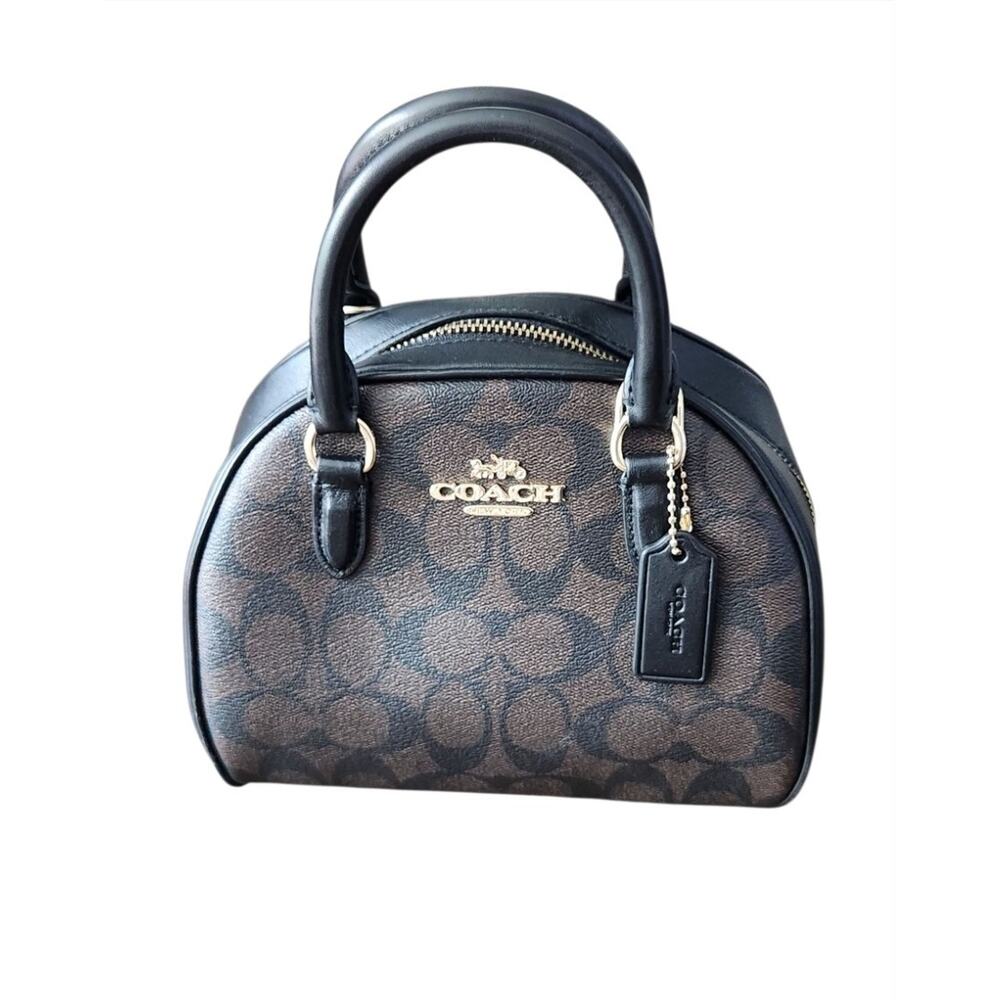Coach Sydney Satchel Signature Canvas CA591 Brown Black Crossbody - Picture 3 of 9